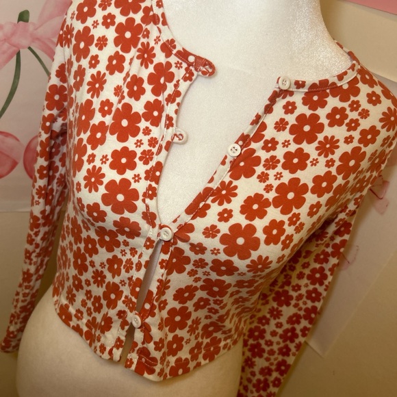 Retro orange floral cardigan - Picture 4 of 6